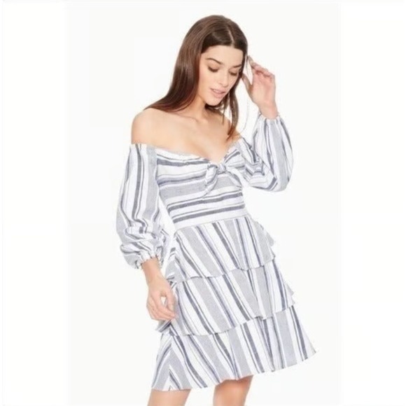 Parker New York Dresses & Skirts - NWT Parker Bahama Aquarius Stripe Off-the-Shoulder Tiered Dress Size 8 Preppy‎